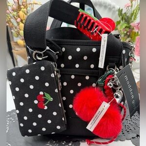 Madden Girl Polka
Dot Cherry Mini Tote w/Charms, Hair Clip & Bag Key Chain BNWT